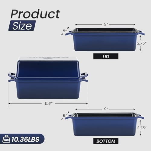 9x5 Inch Enameled Cast Iron Bread Loaf Pan with Lid, 2 Piece Set, Red B330