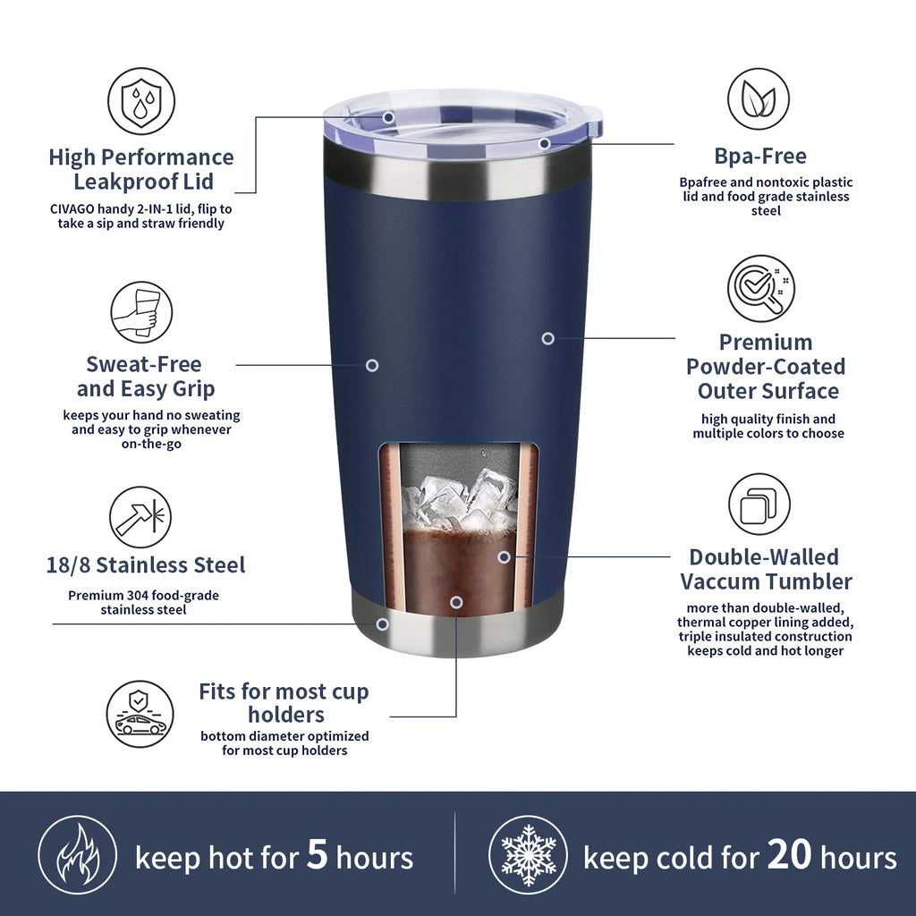 20oz Double Wall Vacuum Insulated Stainless Steel Tumbler 8 Pack with Lid and Straw G8022