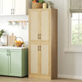 67" Tall Oak Rattan Storage Cabinet with Doors and Adjustable Shelves J1389