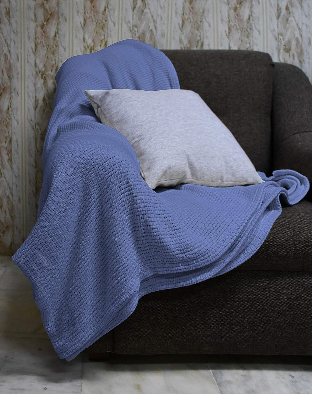 Blue Queen 90”X90” Cotton Basket Weave Blanket Z199