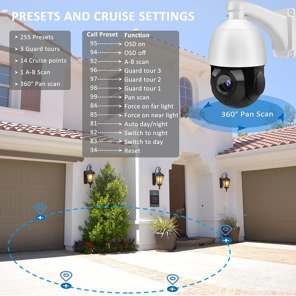 8MP PTZ PoE IP Camera 18x Optical Zoom 165ft IR Night Vision IP66 J136716