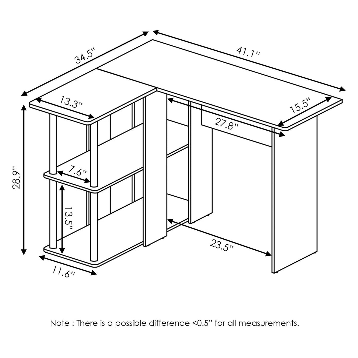 L-Shape Desk with Bookshelf X2934