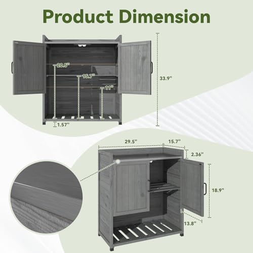 Grey Outdoor Storage Cabinet with Potting Bench Table K19463