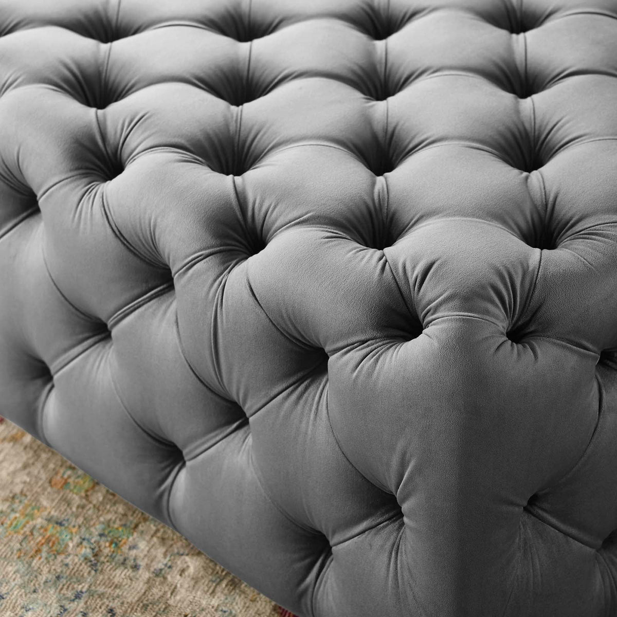 Gray Tufted Performance Velvet Ottoman J43832