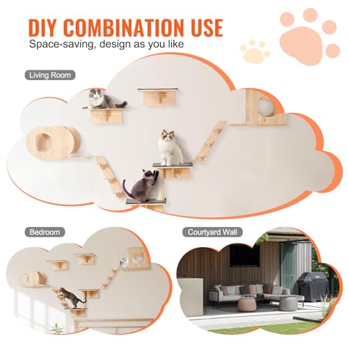 Wall Mounted Cat Shelves Set of 6 B1347