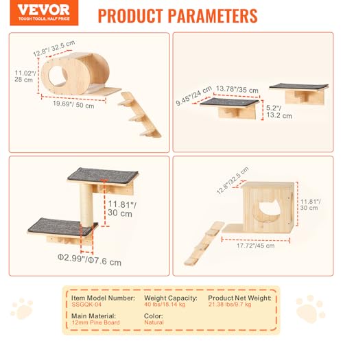 Wall Mounted Cat Shelves Set of 6 B1347