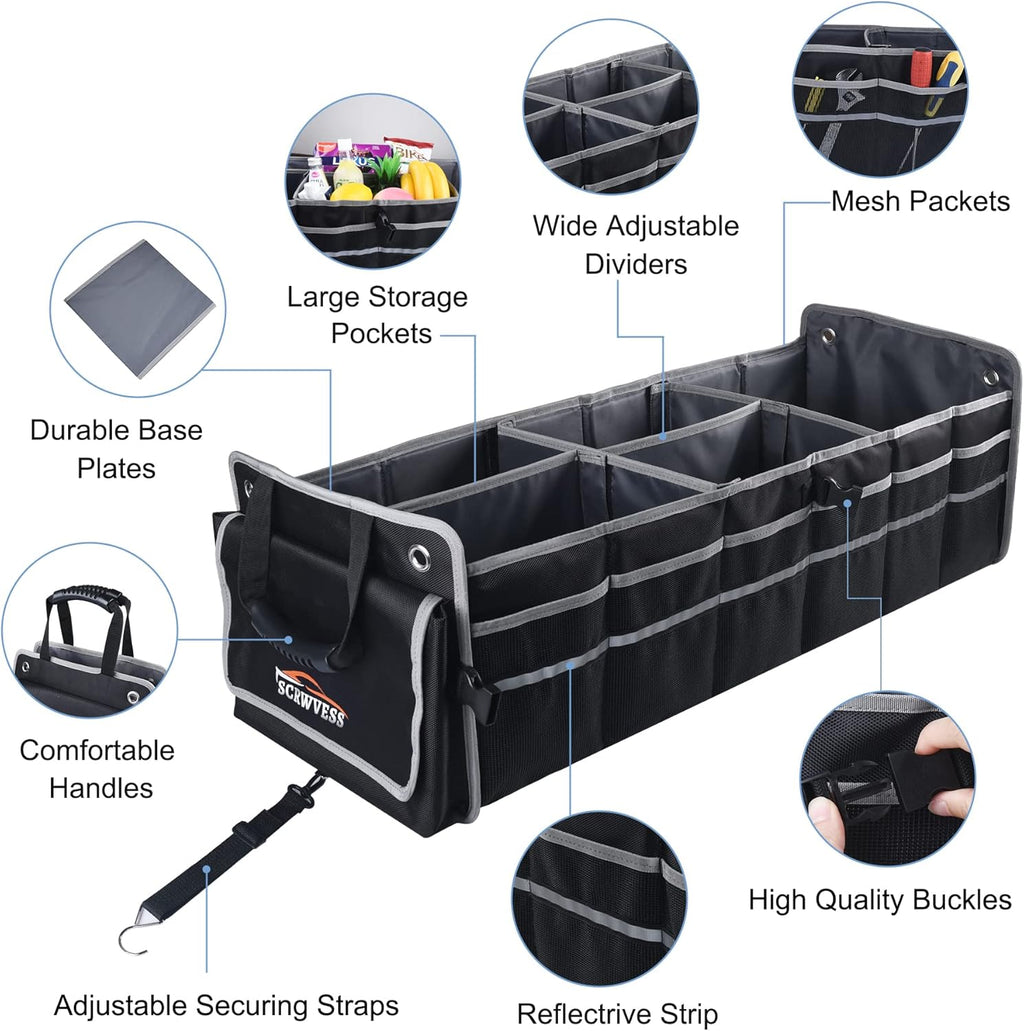 Car Trunk Organizer with Cooler, Collapsible Storage Box, 4 in 1 Multi Compartment, Non-Slip Bottom, 1680D Oxford Y376