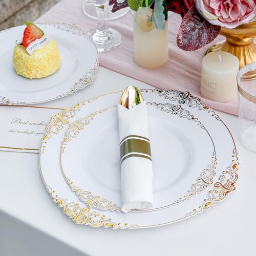 350PCS Gold Plastic Dinnerware Set Y80671