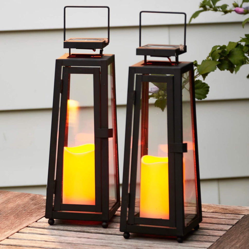 Black Metal Glass Solar Lantern A921
