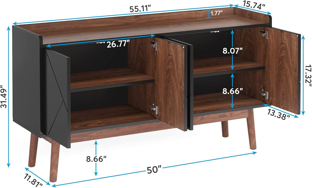 Black 55" Wood Sideboard Cabinet with Doors J71423
