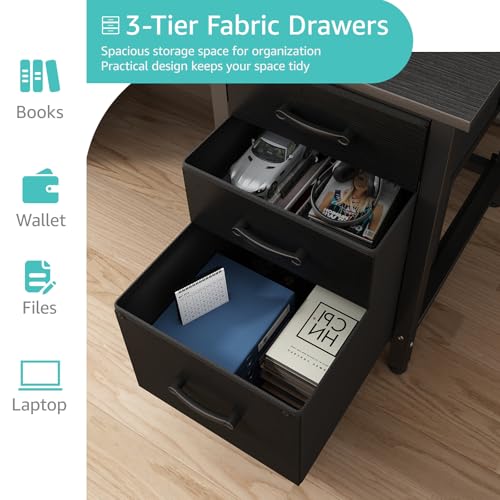 White 55 Inch Computer Desk with Fabric File Drawers Cabinet M101