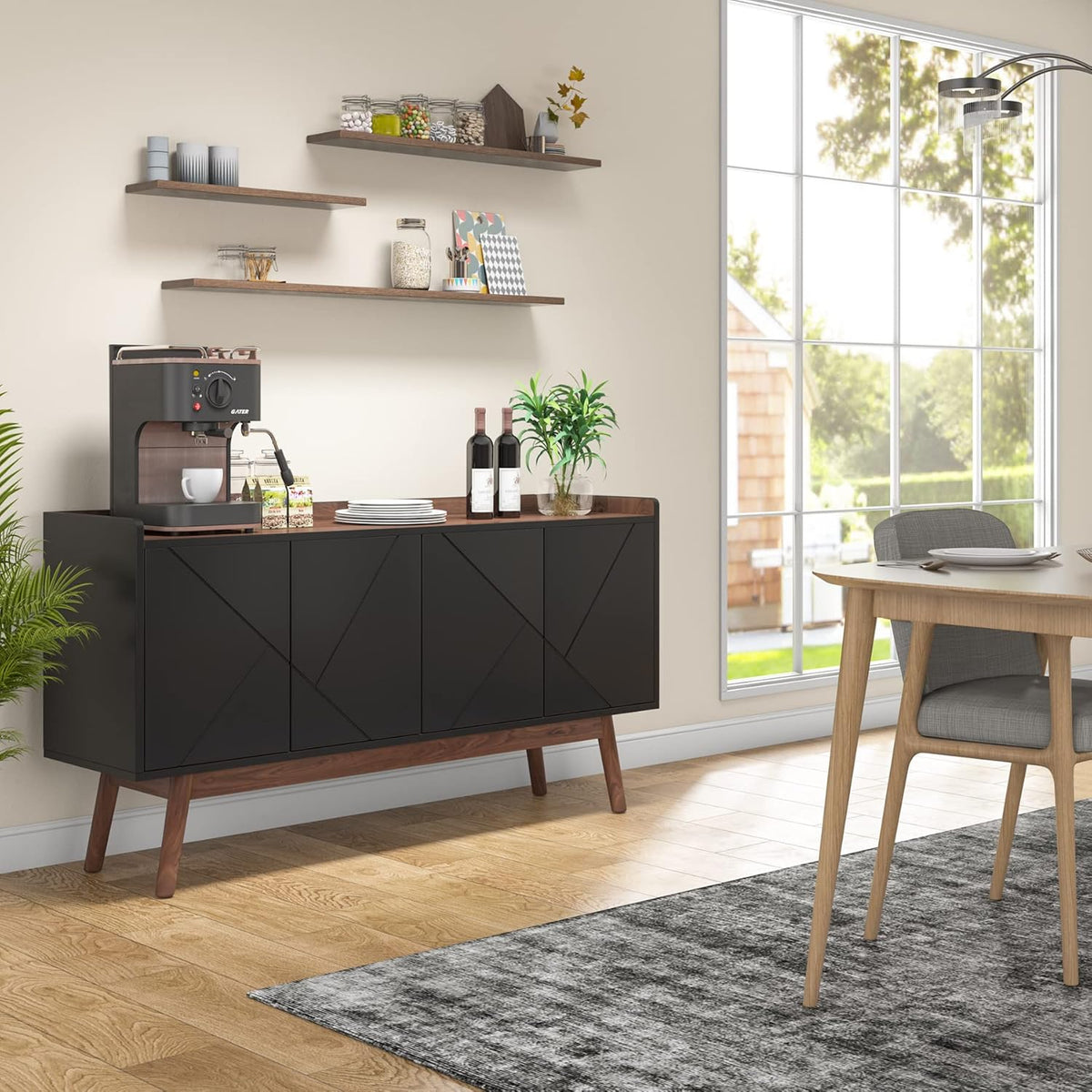 Black 55" Wood Sideboard Cabinet with Doors J71423