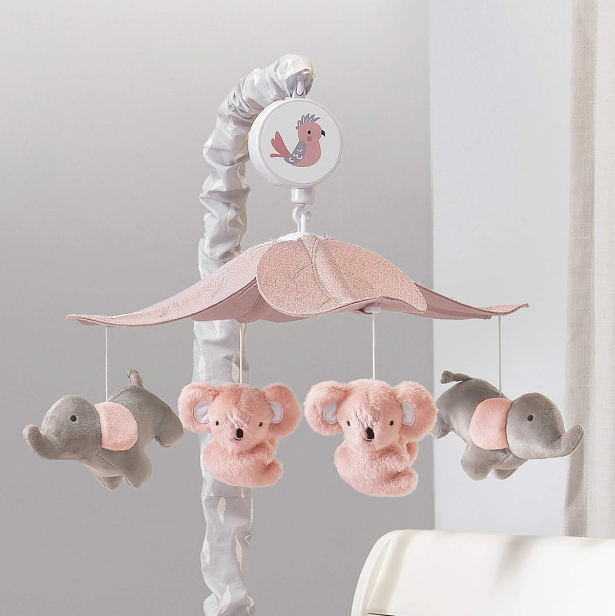 Pink Gray Koala Elephant Musical Baby Crib Mobile L6824