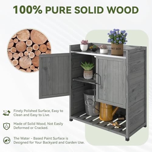 Grey Outdoor Storage Cabinet with Potting Bench Table K19463