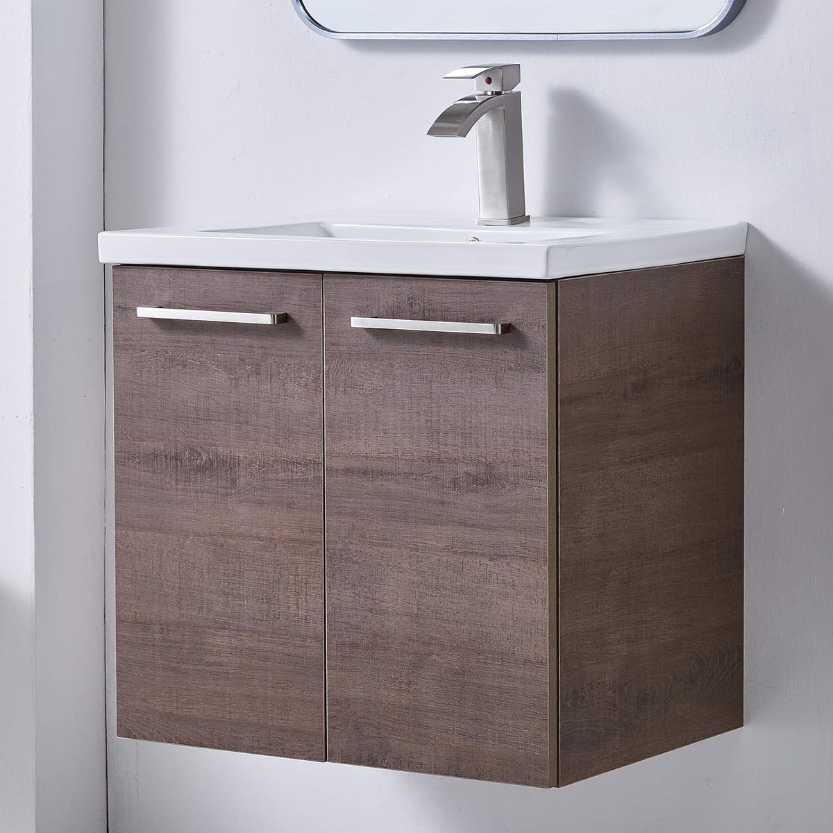 Brown 24” Wall-Mounted Bathroom Vanity with Ceramic Sink X60644