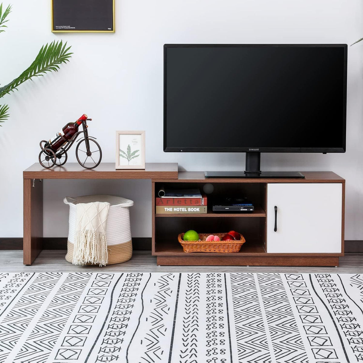 Rustic Brown TV Stand with Storage Cabinets and Open Shelves D2470