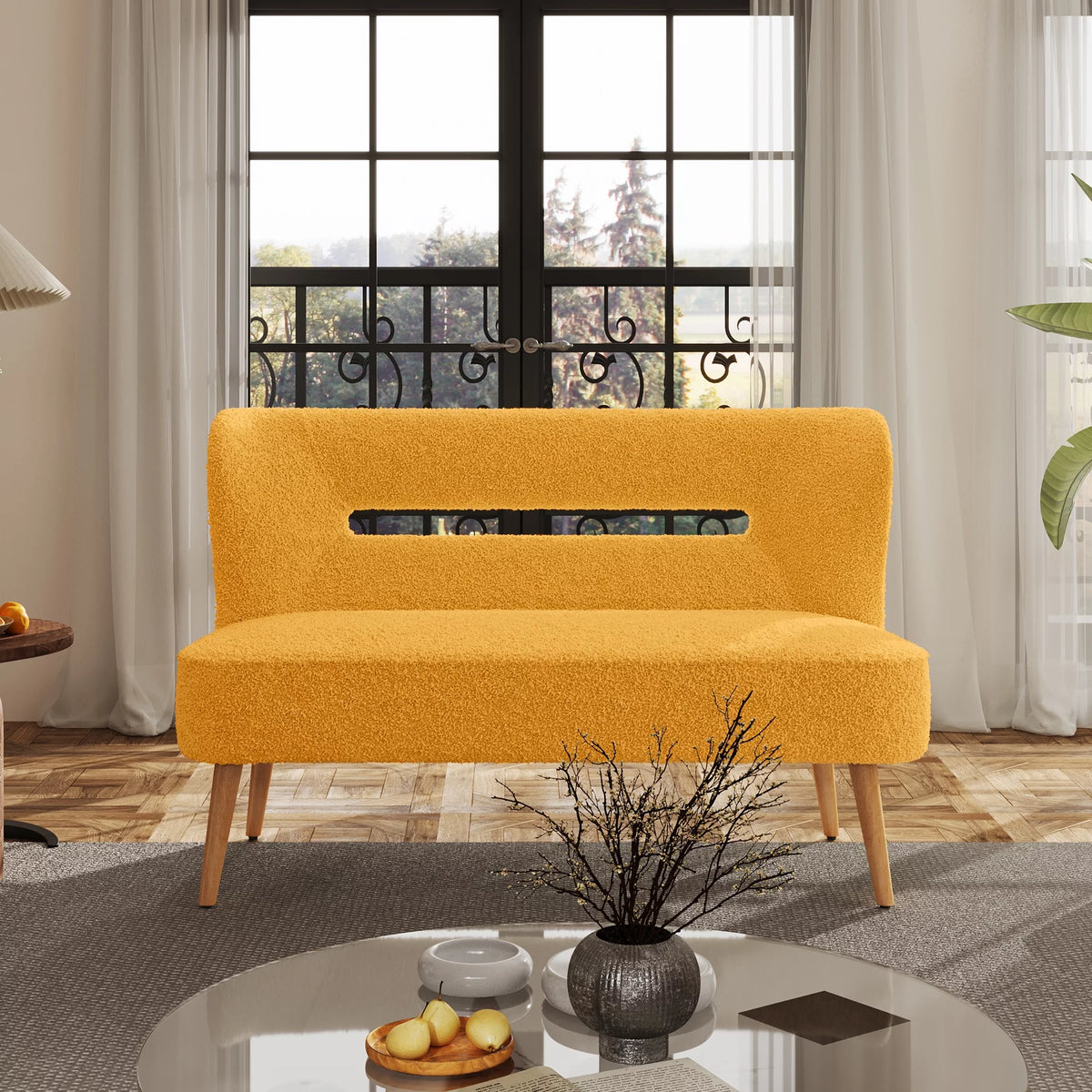 Cream Sherpa Loveseat Accent Chair D471