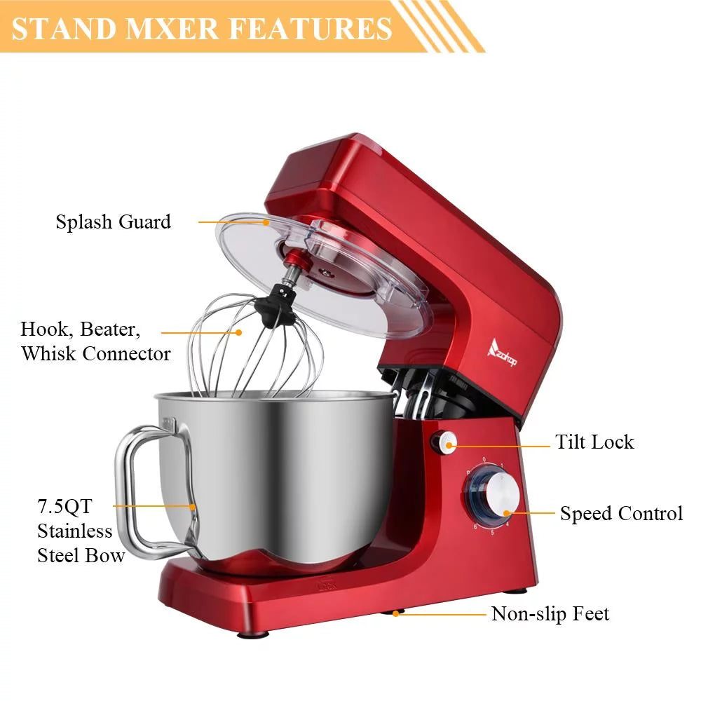 660W Tilt-Head Electric Mixer with 7.5 Quart Stainless Steel Bowl, Red W228