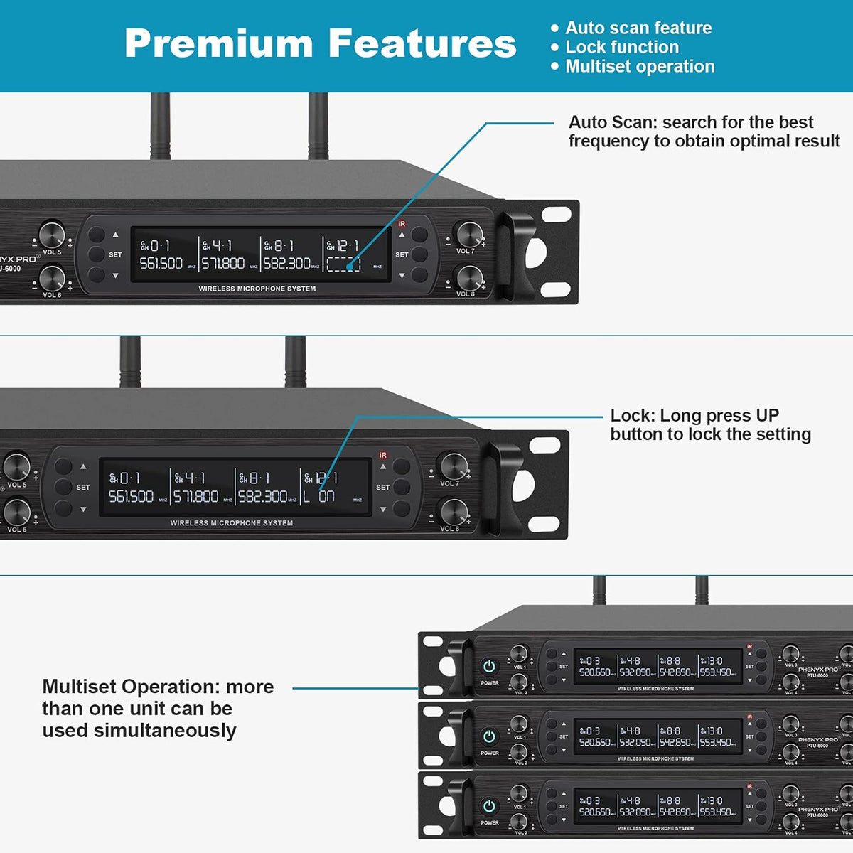 Eight-Channel Wireless Microphone System with Metal Handheld Mics C700
