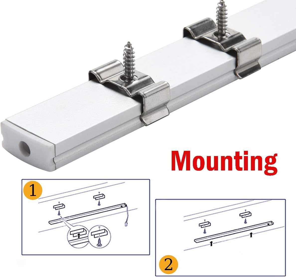 6x2m LED Strip Light Channel with Milky Cover Diffusers, End Caps and Mounting Clips A59505