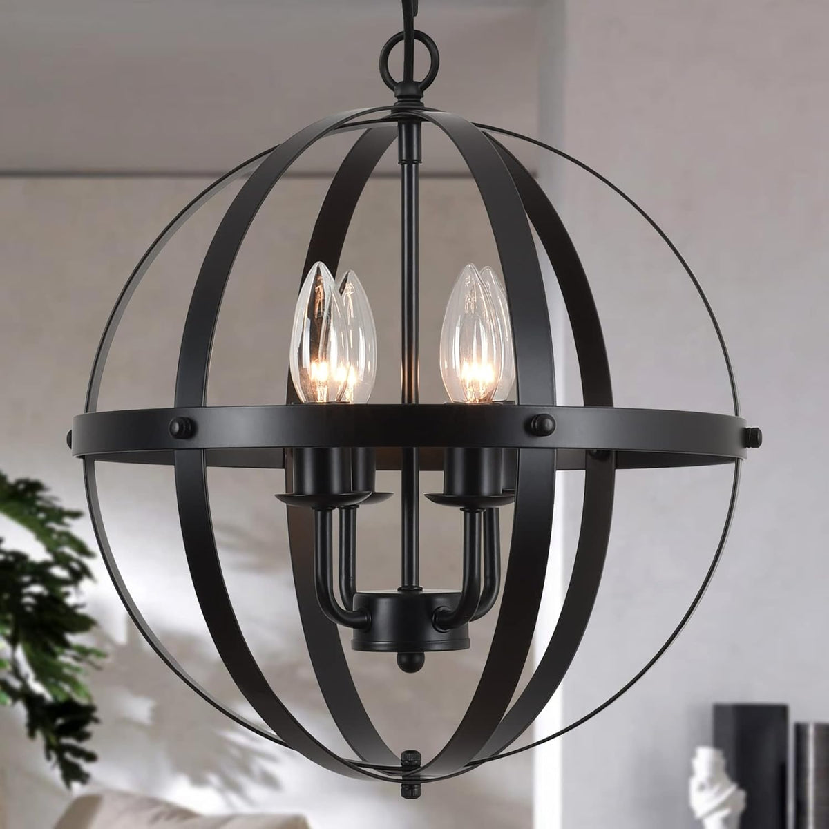 6-Light Black Metal Candle Chandelier Light Fixture J8314