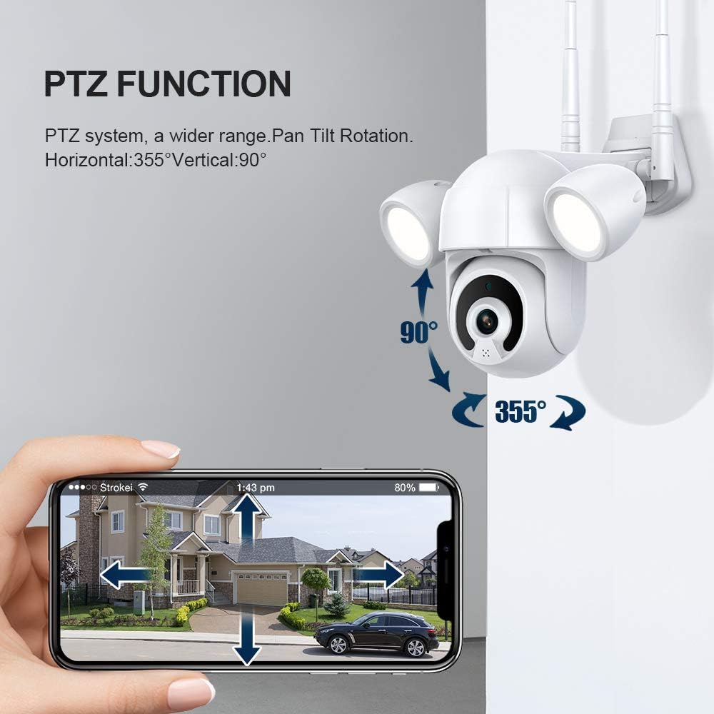 2K WiFi PTZ Security Camera with Floodlight, IP65 Waterproof, Auto Night Vision, Motion-Activated Lights, Auto-Tracking, Two-Way Audio C579