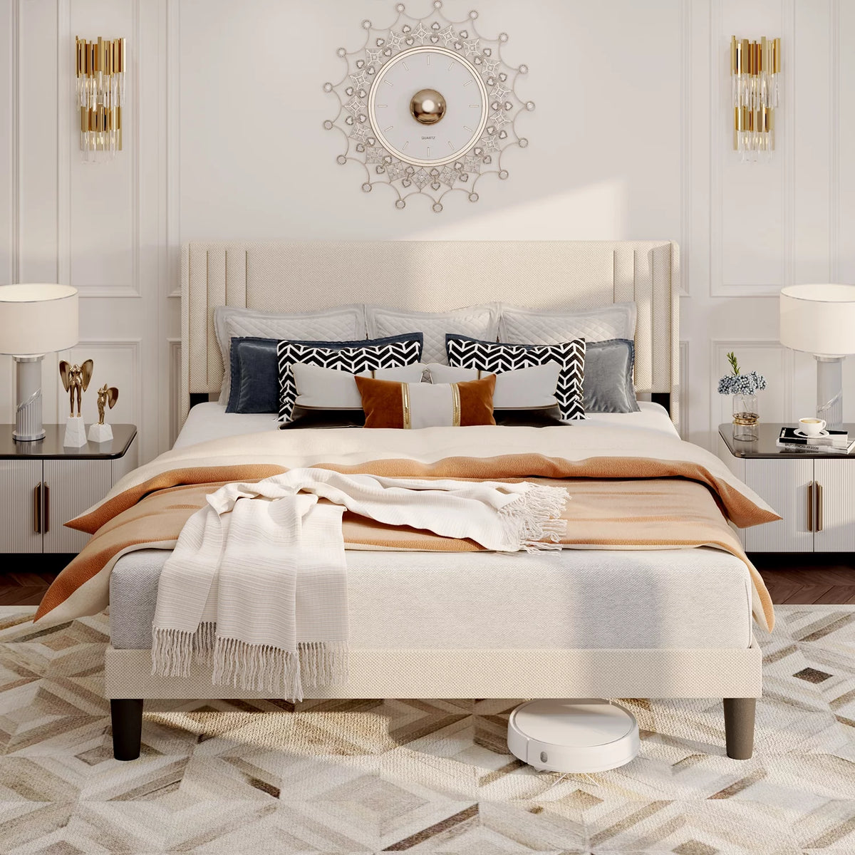 Queen Bed Frame with Wingback Headboard L28669