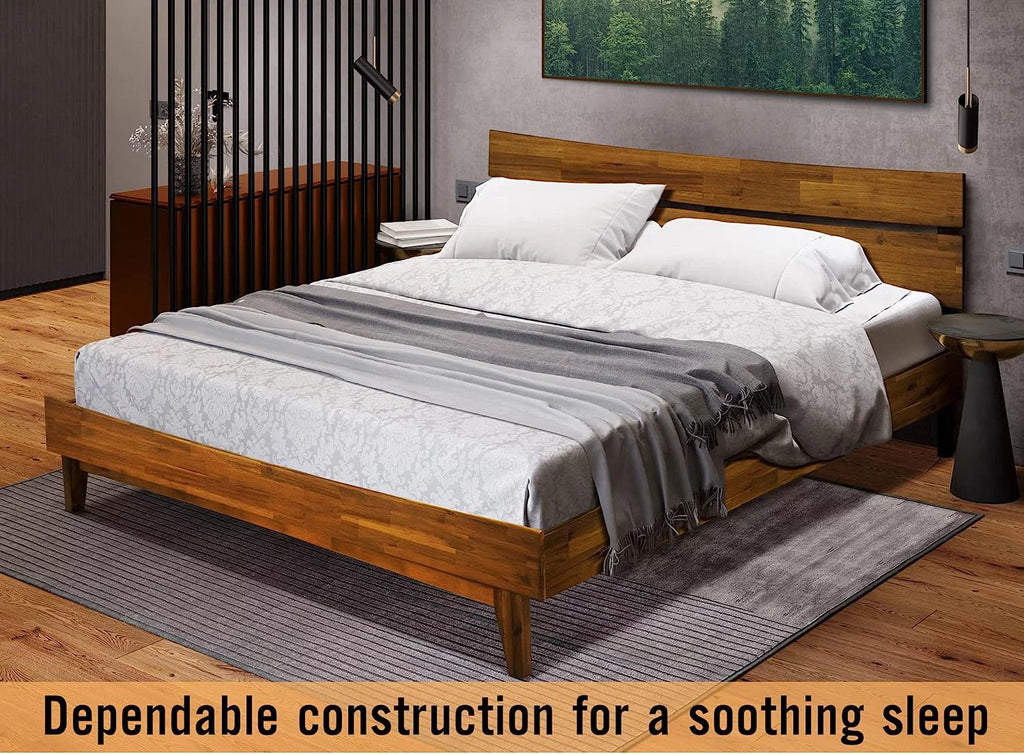 14 Inch Wood Platform Bed with Headboard Queen Size Caramel H226342