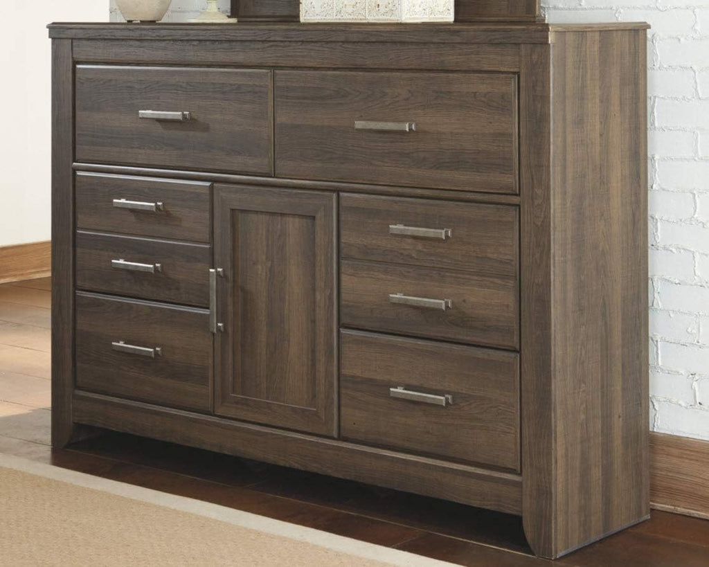 Rustic 6 Drawer Dresser with 1 Cabinet & Adjustable Shelf, Dark Brown E175082