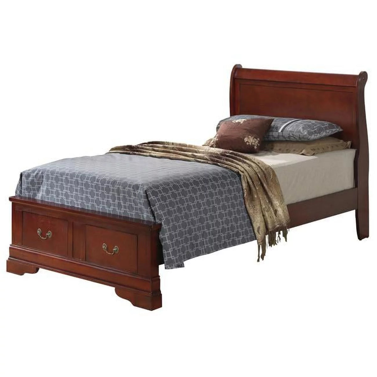 Cherry Twin Size Storage Sleigh Bed A219518