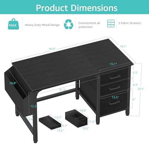 White 55 Inch Computer Desk with Fabric File Drawers Cabinet M101