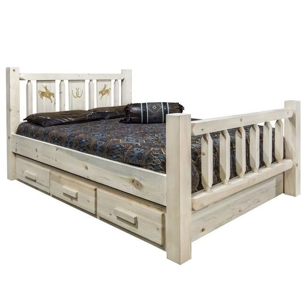 Natural Pine Wood Queen Storage Bed V464141