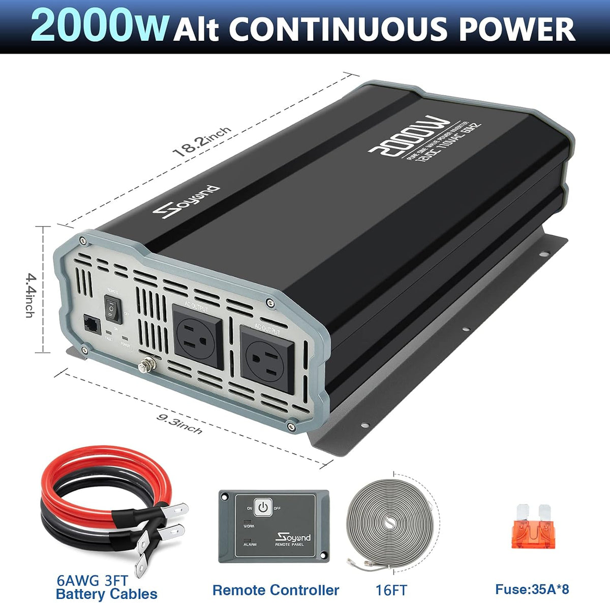Pure Sine Wave 1000 Watt 12vdc to 120vac Car Inverter with Dual Ac Outlets Q72185