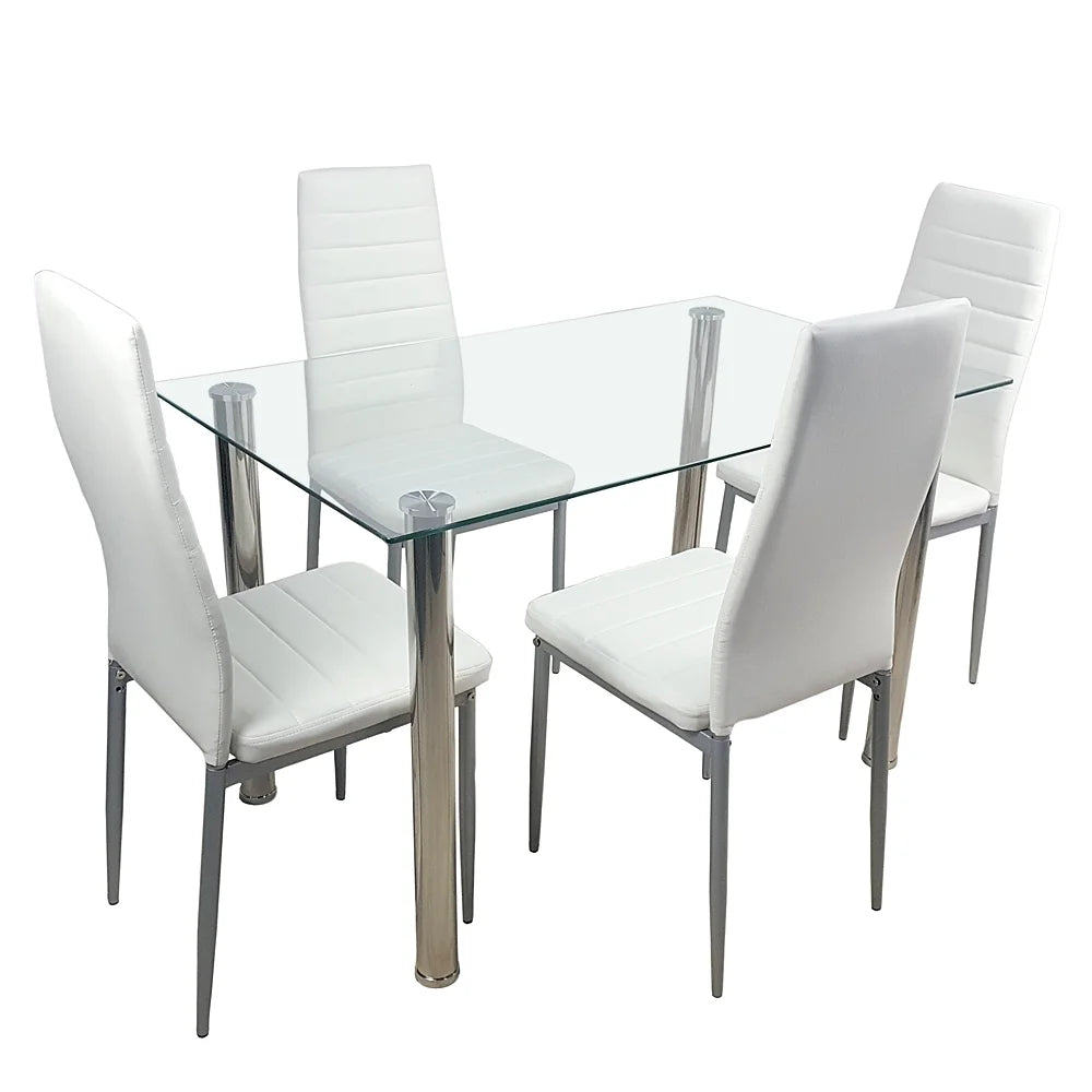 White Glass Dining Table Set for 4 C58273
