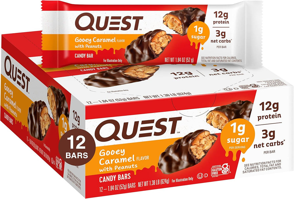 Candy Bars Gooey Caramel with Peanuts (12 Bars) and Protein Chips Variety Pack, 1.1 Ounce (Pack of 12) A1103