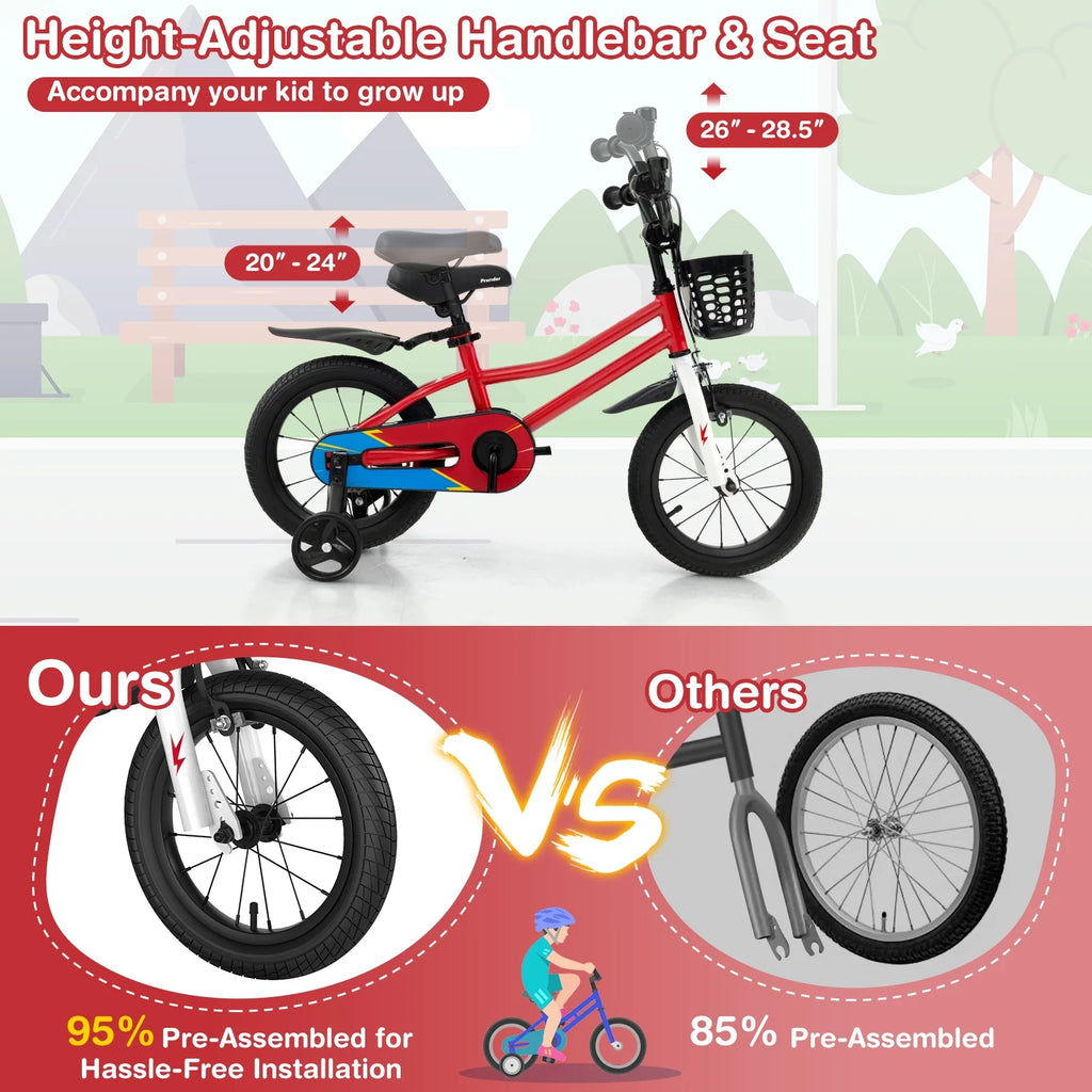 14'' Kid's Bike with Training Wheels & Basket White H19507