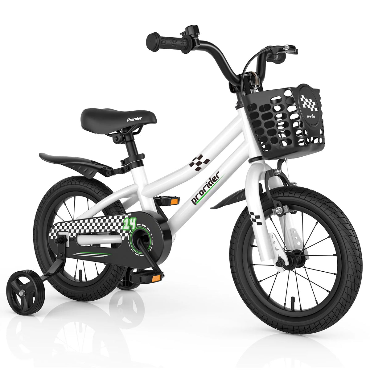 14'' Kid's Bike with Training Wheels & Basket White H19507