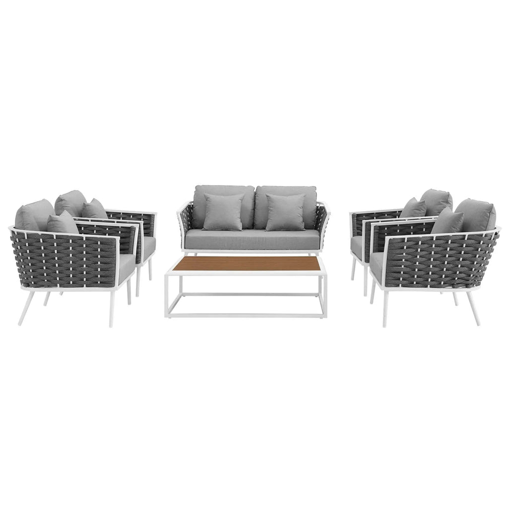 White Gray 6 Piece Outdoor Aluminum Sectional Sofa Set Q4297