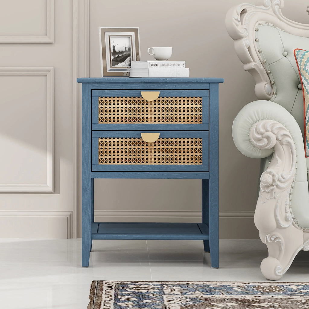 Natural Rattan 2-Drawer Side Table O231977