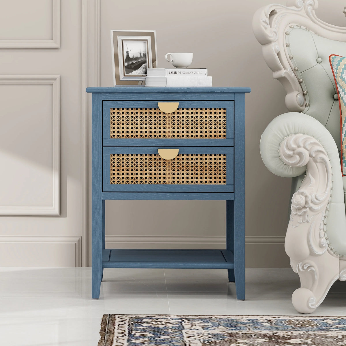 Natural Rattan 2-Drawer Side Table O231977