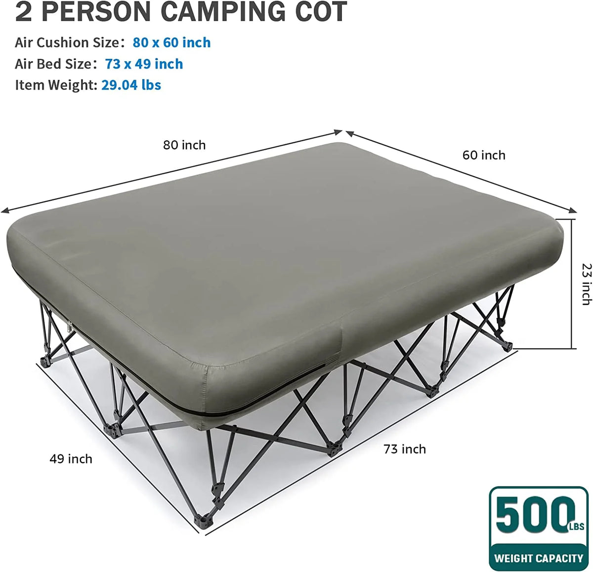 2 Person Folding Camping Cot with Inflatable Air Mattress and Carry Bag E191