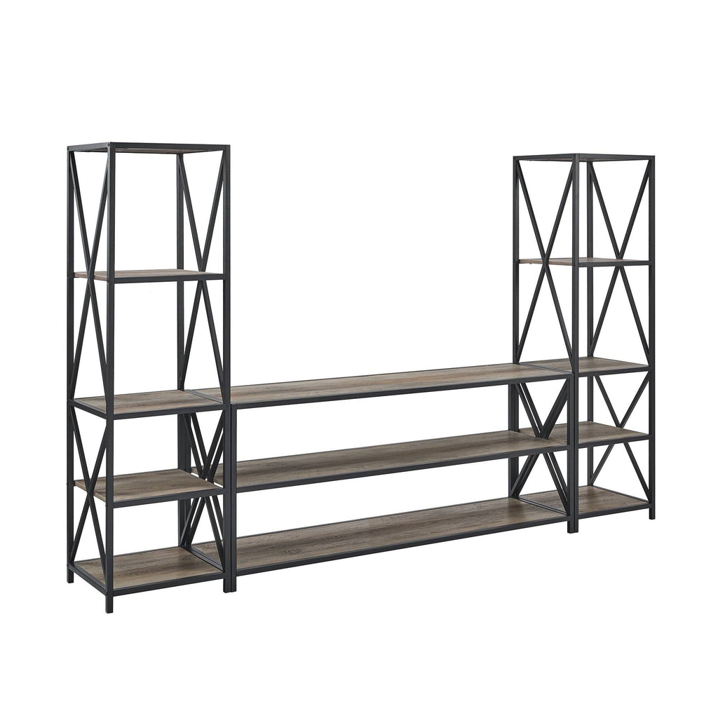 Slate Grey / Black Metal 3-Piece Entertainment Wall D4395