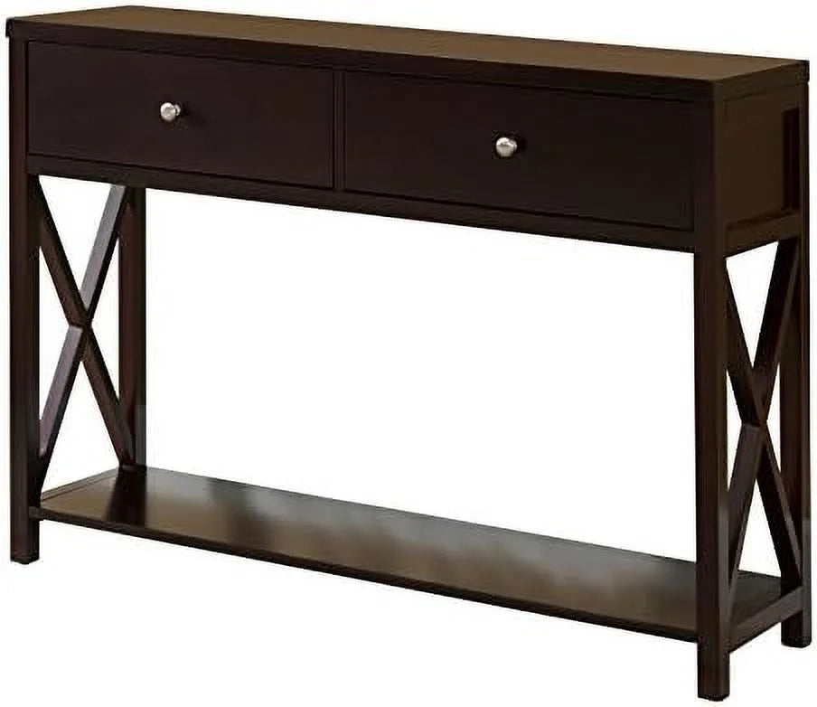 Cherry Console Sofa Entryway Table with Storage Shelf & Drawers S2970