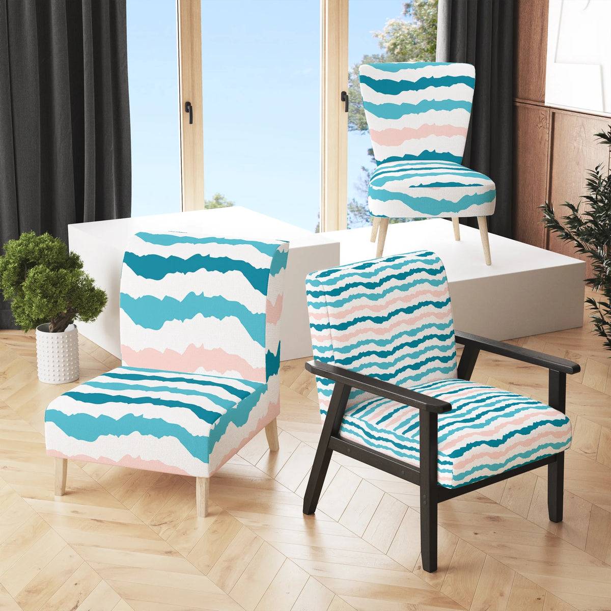 Blue Striped Upholstered Accent Chair P765