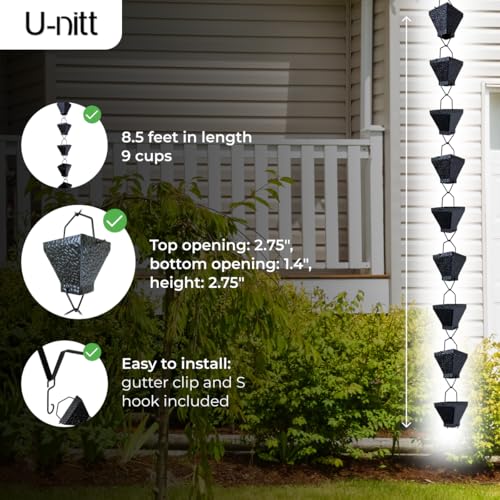 8.5 FT Metal Black Rain Chain with Square Cups A702930