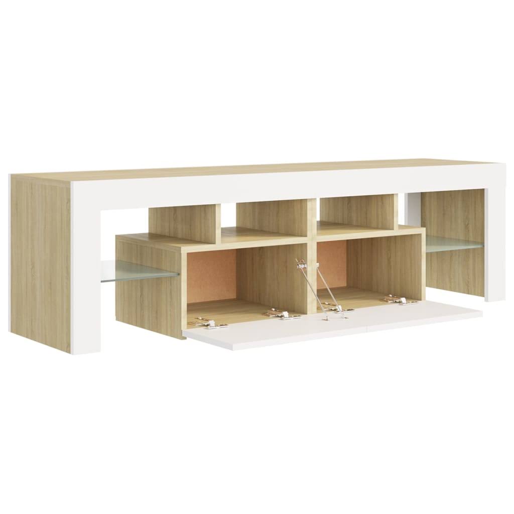 White Sonoma Oak TV Cabinet with LED Lights O974829