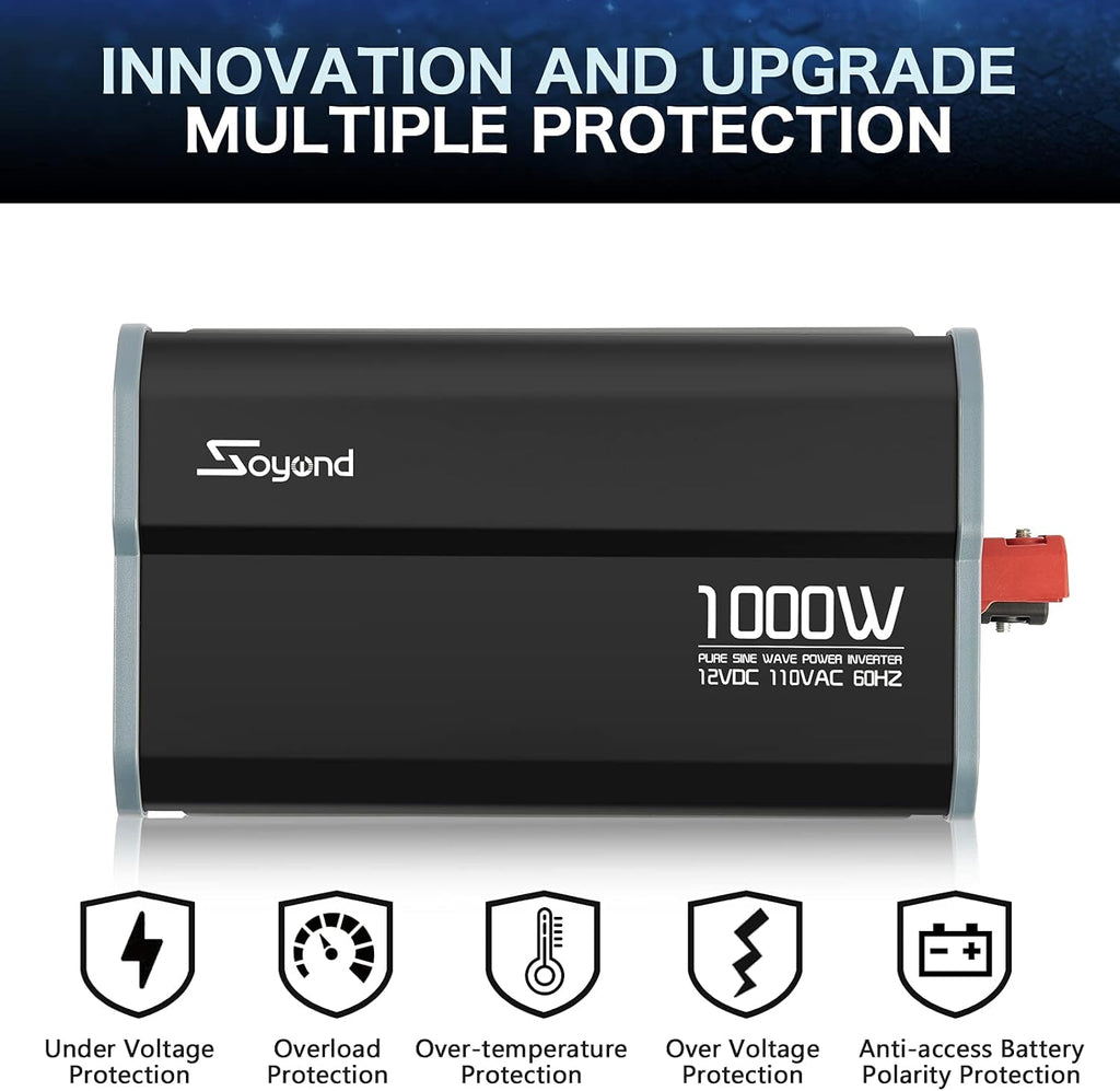 Pure Sine Wave 1000 Watt 12vdc to 120vac Car Inverter with Dual Ac Outlets Q72185