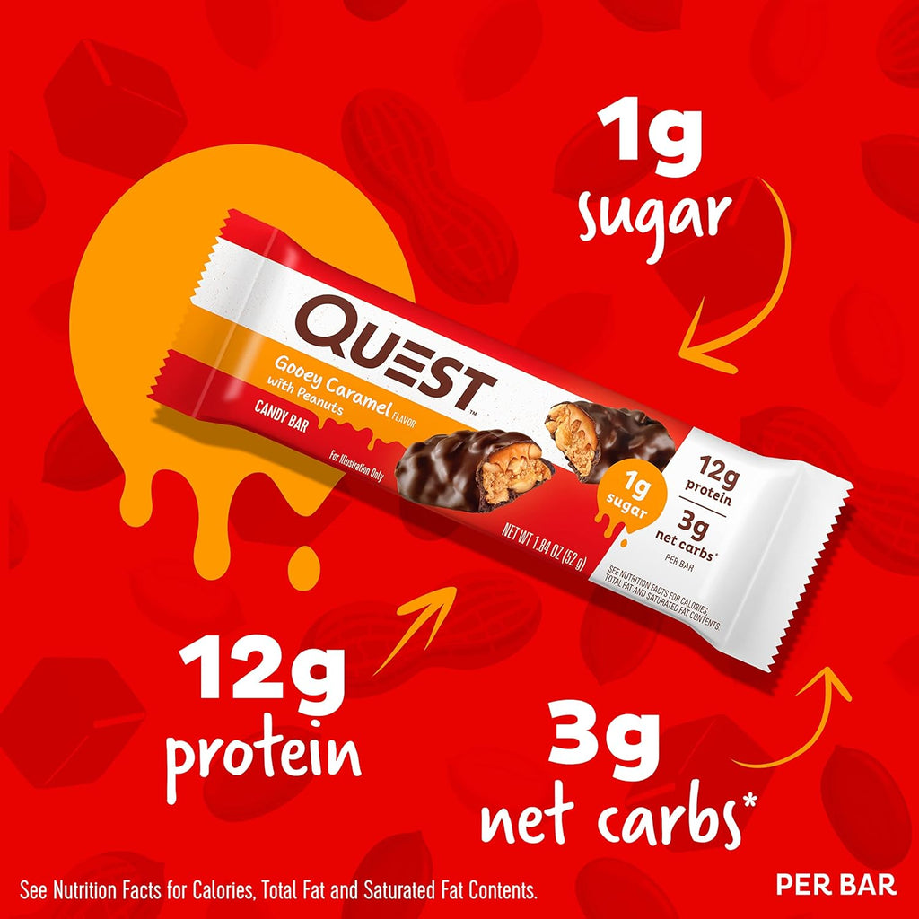 Candy Bars Gooey Caramel with Peanuts (12 Bars) and Protein Chips Variety Pack, 1.1 Ounce (Pack of 12) A1103