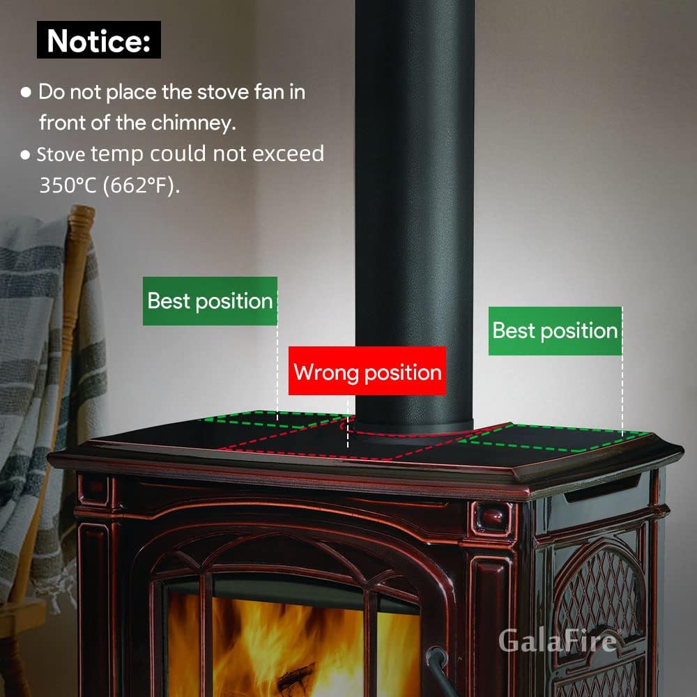 Black Pack of 2 Heat Powered Wood Stove Fan with Magnetic Thermometer E8104