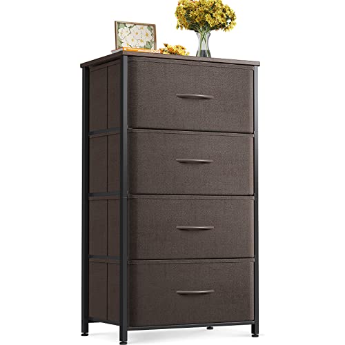 4 Drawer Dark Grey Dresser with Steel Frame and Wood Top A603674